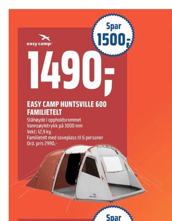 Coop Obs Easy camp huntsville 600 familietelt tilbud