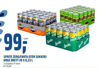 Coop Obs Sprite zero/fanta uten sukker/ urge brett 20 x 0,33 l tilbud