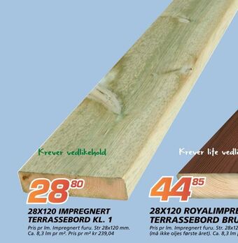 Coop Byggmix 28x120 impregnert terrassebord kl. 1 tilbud