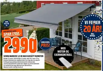 Obs Bygg Schou markise 3,5 m halv-kassett m/motor tilbud
