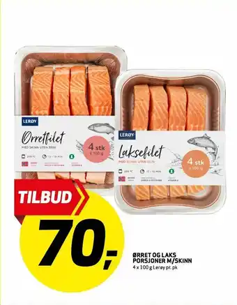 Bunnpris Ørret og laks porsjoner m/skinn tilbud