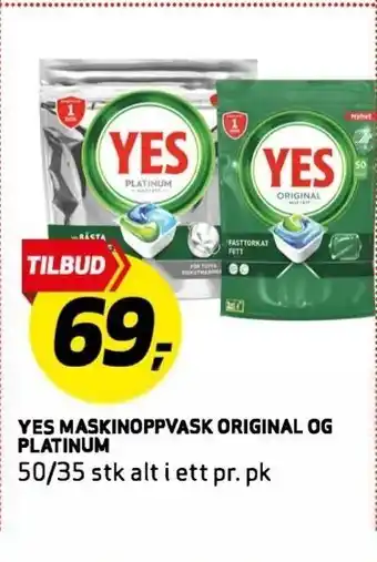 Bunnpris Yes maskinoppvask original og platinum tilbud