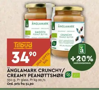 Coop Mega Änglamark crunchy/ creamy peanøttsmør tilbud