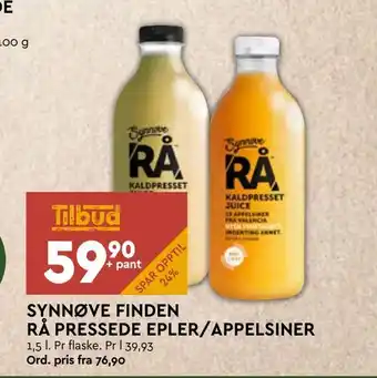 Coop Mega Synnøve finden rå pressede epler /appelsiner tilbud