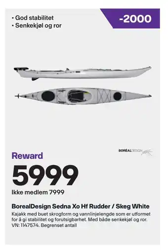 XXL Sport BorealDesign Sedna Xo Hf Rudder / Skeg White tilbud