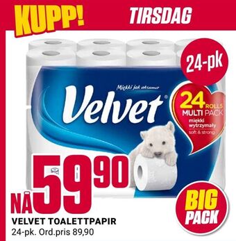 Europris Velvet toalettpapir tilbud