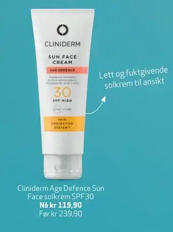 Apotek 1 Cliniderm Age Defence Sun Face solkrem SPF30 tilbud