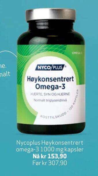 Apotek 1 Nycoplus Høykonsentrert omega-3 1000 mg kapsler tilbud