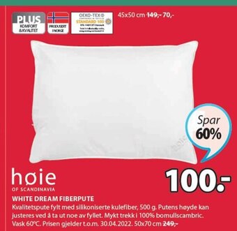 JYSK White Dream Fiberpute tilbud