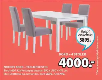 JYSK Nordby Bord + Teglmose Stol tilbud