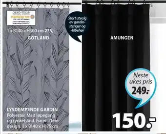 JYSK Lysdempende Gardin tilbud