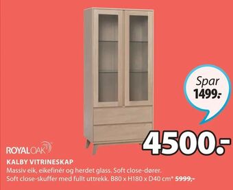 JYSK Kalby vitrineskap tilbud