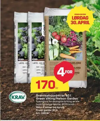 Byggmax Grønnsaksjord Krav 40 l Green Viking/Nelson Garden tilbud