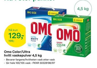 Felleskjøpet Omo Color/Ultra hvitt vaskepulver 4,5 kg tilbud