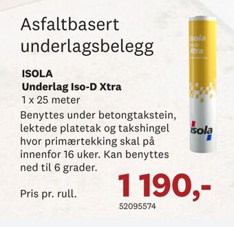 Bygger'n ISOLA Underlag Iso-D Xtra tilbud