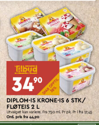 Coop Mega Diplom-IS Krone-IS 6 Stk/Fløteis 2 L tilbud