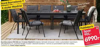 Rusta Bord Barcelona 198/248 cm + 8 stoler Madrid tilbud