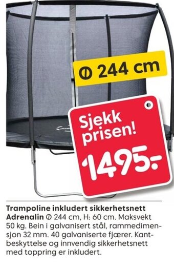 Rusta Trampoline inkludert sikkerhetsnett Adrenalin tilbud