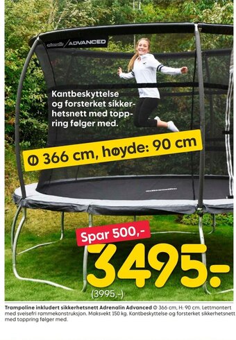 Rusta Trampoline inkludert sikkerhetsnett Adrenalin Advanced tilbud