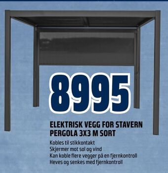 Obs Bygg Elektrisk vegg for stavern pergola 3x3 m sort tilbud