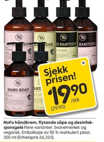 Rusta Nofo Håndkrem Flytende Såpe Og Desinfek Sjonsgelé tilbud