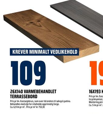 Obs Bygg 26x140 varmebehandlet terrassebord tilbud