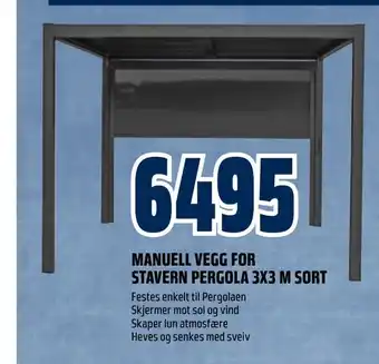 Obs Bygg Manuell vegg for stavern pergola 3x3 m sort tilbud