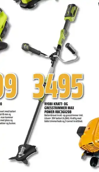 Obs Bygg Ryobi kratt- og gresstrimmer max power rbc36x20b tilbud