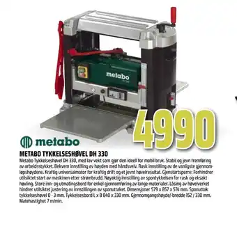 Obs Bygg Metabo tykkelseshøvel dh 330 tilbud