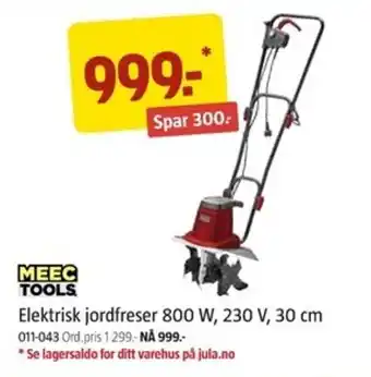 Jula MEEC TOOLS elektrisk jordfreser 800 W, 230 V, 30 cm tilbud