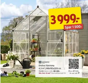 Jula Drivhus Harmony 4,5 m², 248x185x209 cm tilbud