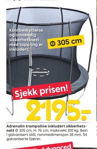 Rusta Adrenalin trampoline inkludert sikkerhets-nett tilbud