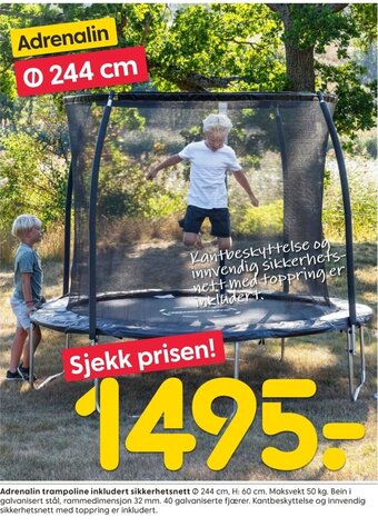 Rusta Adrenalin trampoline inkludert sikkerhetsnett tilbud