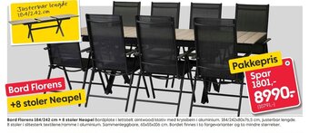 Rusta Bord Florens 184/242 cm + 8 stoler Neapel tilbud