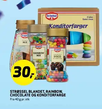 Bunnpris Strøssel blandet, rainbow, chocolate og konditorfarge tilbud