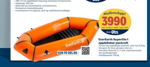 Coop Obs EverEarth Superlite 1 oppblåsbar packraft tilbud