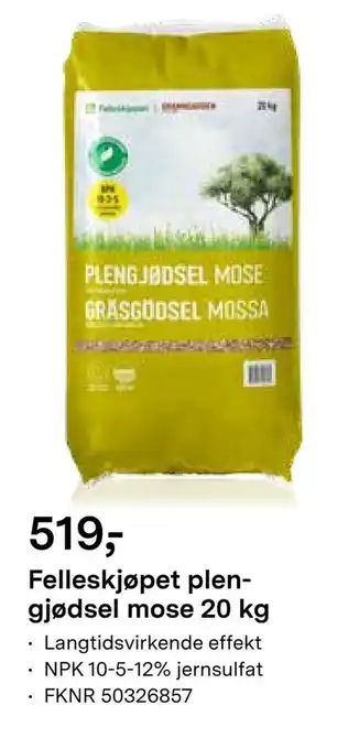 Felleskjøpet Felleskjøpet plen gjødsel mose 20 kg tilbud
