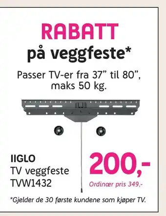 ELON Iiglo tv veggfeste tvw1432. tilbud