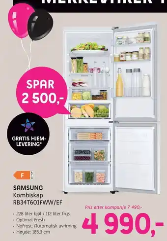 ELON Samsung Kombiskap RB34T601FWW/EF tilbud