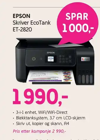 ELON Epson Skriver EcoTank ET-2820 tilbud