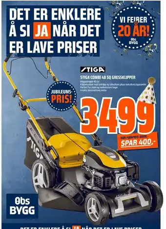 Obs Bygg Stiga combi 48 sq gressklipper tilbud