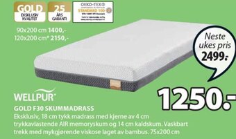 JYSK WELLPUR gold F30 skummadrass tilbud