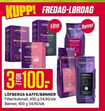 Europris Löfbergs kaffe/bønner tilbud