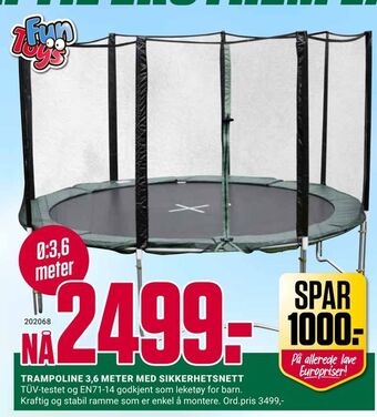Europris Trampoline 3,6 meter med sikkerhetsnett tilbud
