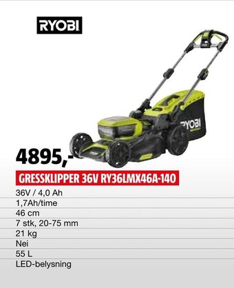 Bauhaus Gressklipper 36v ry36lmx46a-140 tilbud
