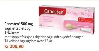 Apotek 1 Canesten 500 mg vaginaltablett og 1 % krem tilbud