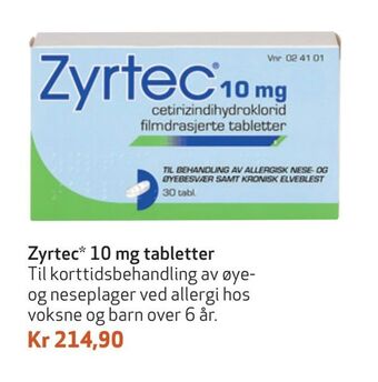 Apotek 1 Zyrtec 10 mg tabletter tilbud