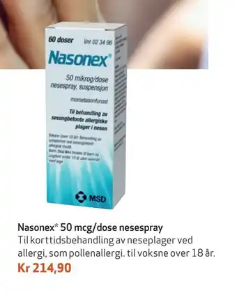 Apotek 1 Nasonex 50 mcg/dose nesespray tilbud