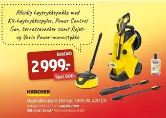 Jula KARCHER høytrykkspyler 130 bar tilbud