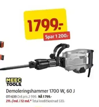Jula MEEC TOOLS demoleringshammer 1700 W, 60 J tilbud